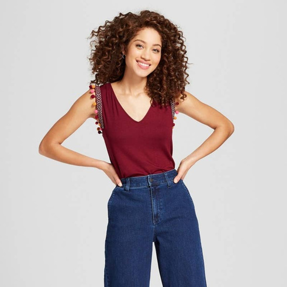 a new day Tops - A New Day Burgundy Ball Tassel Tank Top Small
